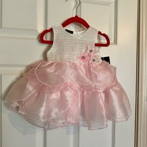 Holiday Editions Pink and White Ruffled Flower Party Dress
